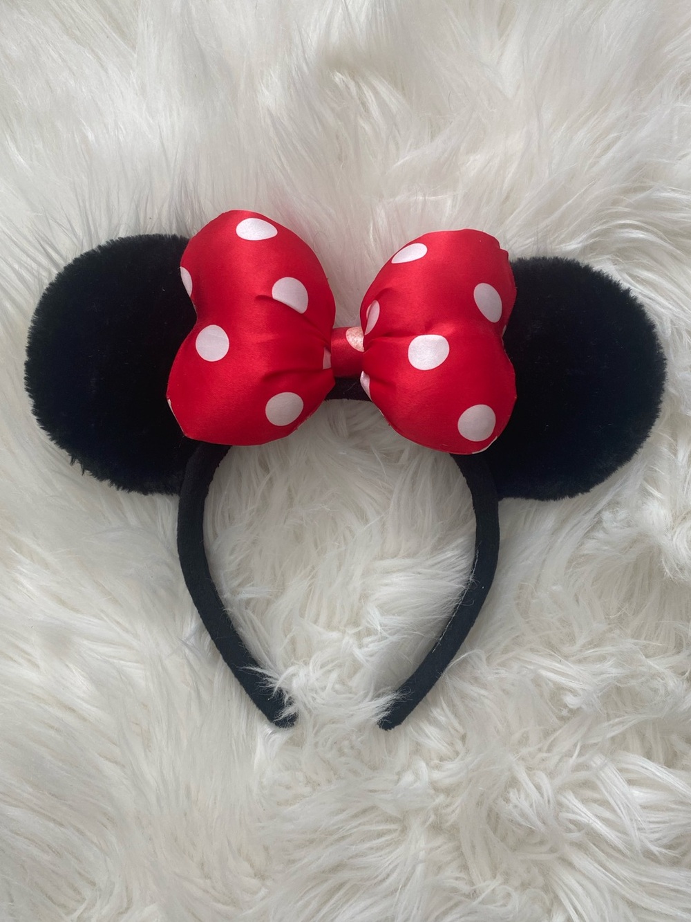 Disney Parks Minnie Mouse Ears Plush Black Red Bow Headband